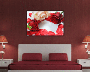 Quadro moderno amore "ROSE ROSSE E CUORI" - Stampa su tela
