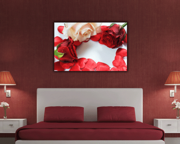 Quadro moderno amore "ROSE ROSSE E CUORI" - Stampa su tela