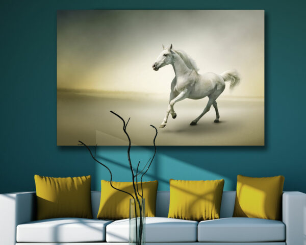 Quadro moderno animali "CAVALLO BIANCO AL GALOPPO" - Stampa su tela