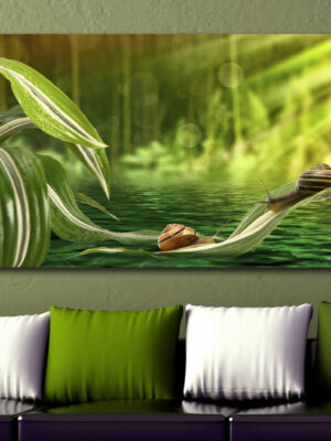 Quadro moderno animali "CHIOCCIOLE TRA FOGLIE" - Stampa su tela