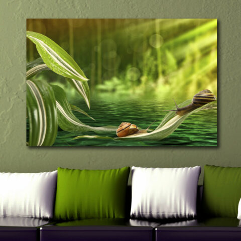 Quadro moderno animali "CHIOCCIOLE TRA FOGLIE" - Stampa su tela