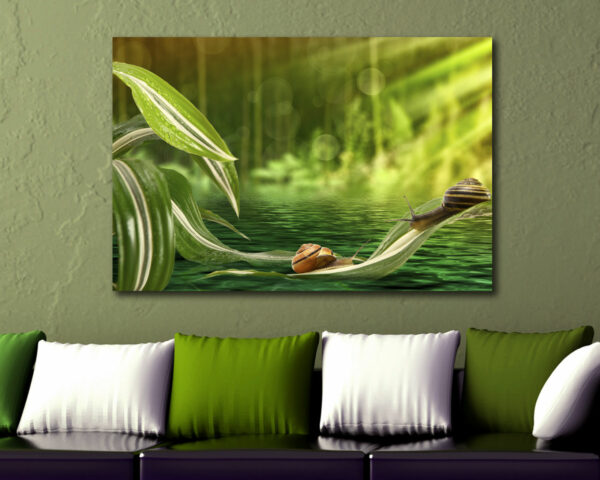 Quadro moderno animali "CHIOCCIOLE TRA FOGLIE" - Stampa su tela