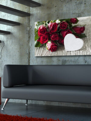 Quadro moderno amore "ROSE ROSSE E CUORE" - Stampa su tela