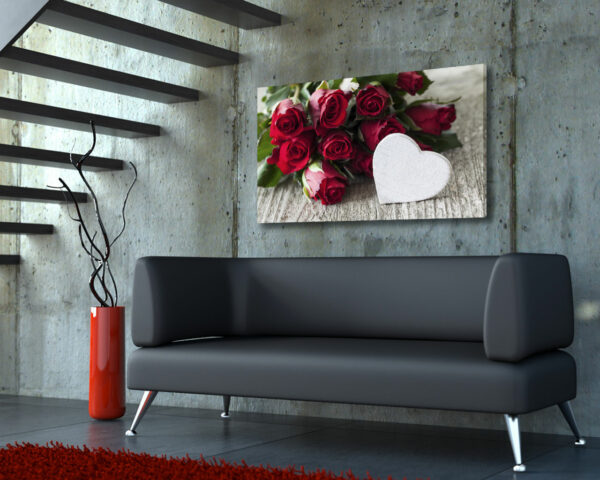Quadro moderno amore "ROSE ROSSE E CUORE" - Stampa su tela