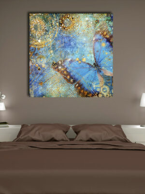 Quadro moderno arte "FARFALLA SU SFONDO DORATO" - Stampa su tela