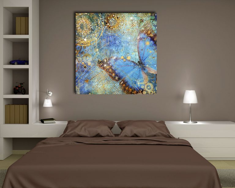 Quadro moderno arte "FARFALLA SU SFONDO DORATO" - Stampa su tela