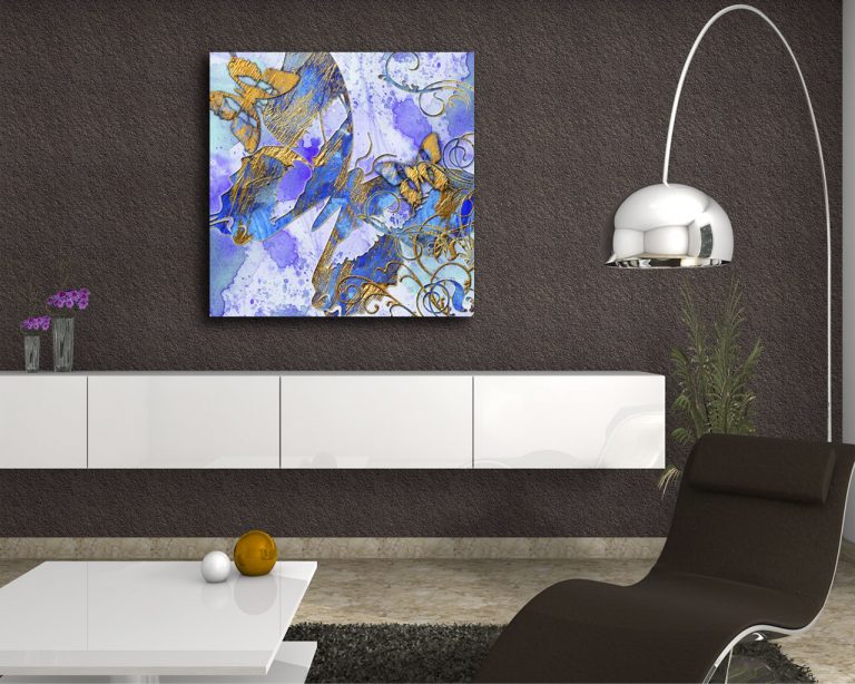 Quadro moderno arte "FARFALLE CON ALI D'ORO" - Stampa su tela