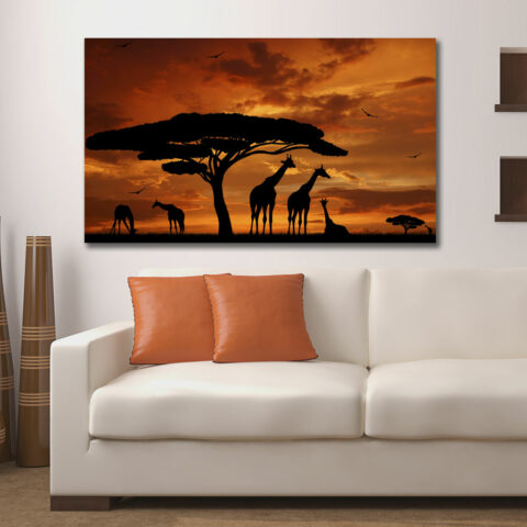 Quadro moderno animali "GIRAFFE NELLA SAVANA" - Stampa su tela