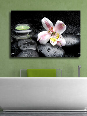 Quadro moderno benessere "PIETRE CON FIORE" - Stampa su tela
