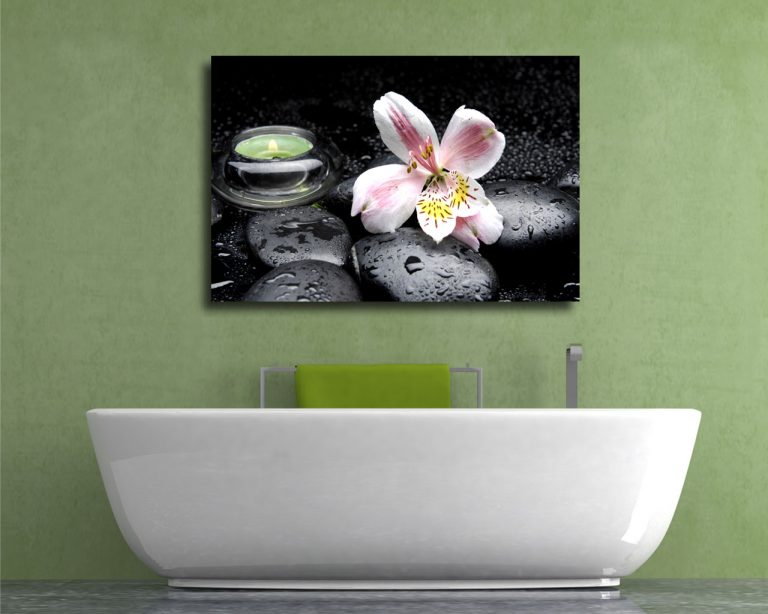 Quadro moderno benessere "PIETRE CON FIORE" - Stampa su tela
