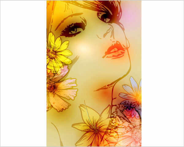 Quadro moderno arte "RITRATTO DI DONNA CON FIORI"