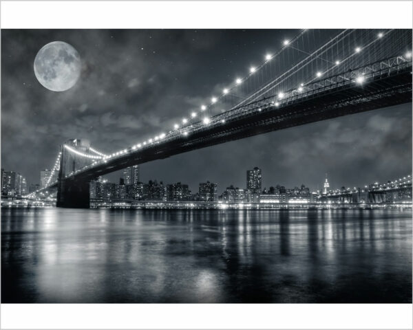 Quadro moderno New York "LUNA PIENA SUL PONTE" - Stampa su tela