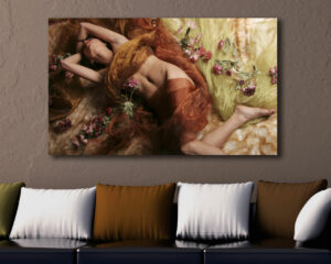 Quadro moderno bellezza "NUDO DI DONNA TRA FIORI"