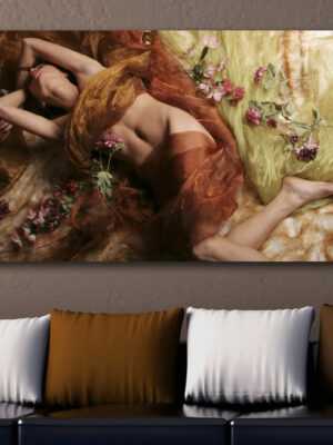 Quadro moderno bellezza "NUDO DI DONNA TRA FIORI"