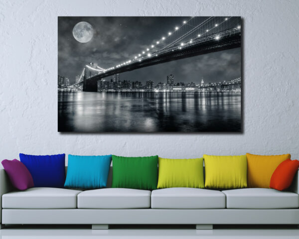 Quadro moderno New York "LUNA PIENA SUL PONTE" - Stampa su tela