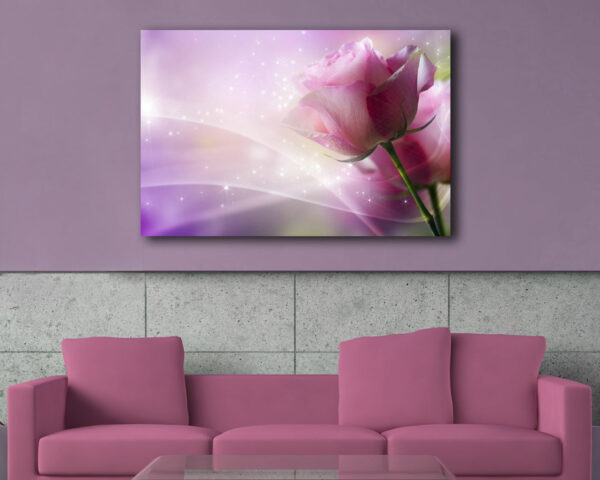 Quadro moderno fiori "ROSA TRA PUNTI DI LUCE" - Stampa su tela