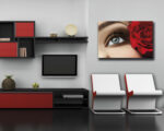 Quadro moderno bellezza "OCCHI DI DONNA CON ROSA ROSSA"