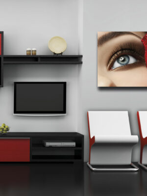 Quadro moderno bellezza "OCCHI DI DONNA CON ROSA ROSSA"