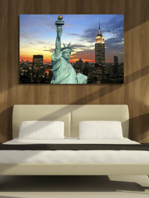 Quadro moderno New York "STATUA DELLA LIBERTÀ AL TRAMONTO"- Stampa su tela