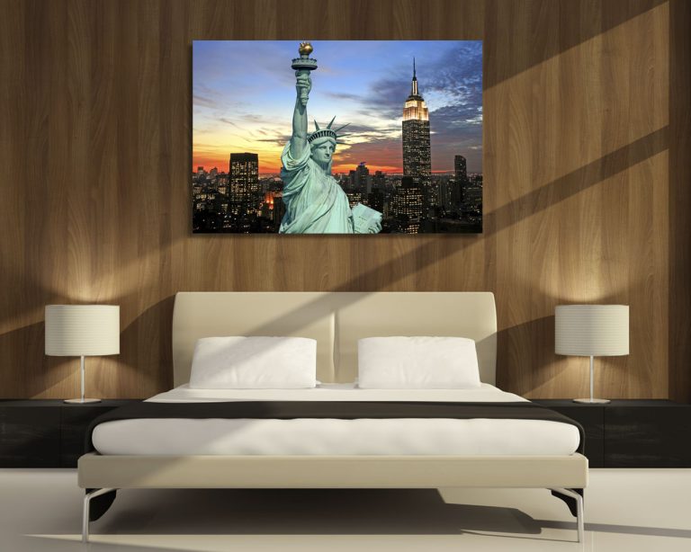 Quadro moderno New York "STATUA DELLA LIBERTÀ AL TRAMONTO"- Stampa su tela
