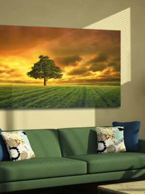 Quadro moderno natura "ALBERO SU PRATO VERDE" - Stampa su tela