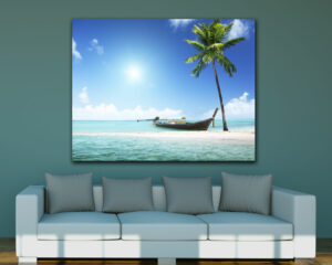 Quadro moderno mare "BARCA DI LEGNO SULLA SPIAGGIA" - Stampa su tela
