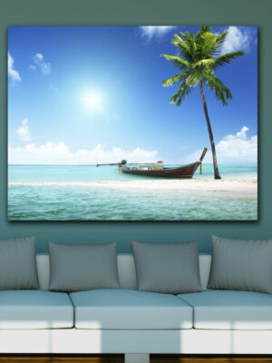 Quadro moderno mare "BARCA DI LEGNO SULLA SPIAGGIA" - Stampa su tela