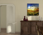 Quadro moderno natura "CAMPO DI GIRASOLI AL TRAMONTO" - Stampa su tela