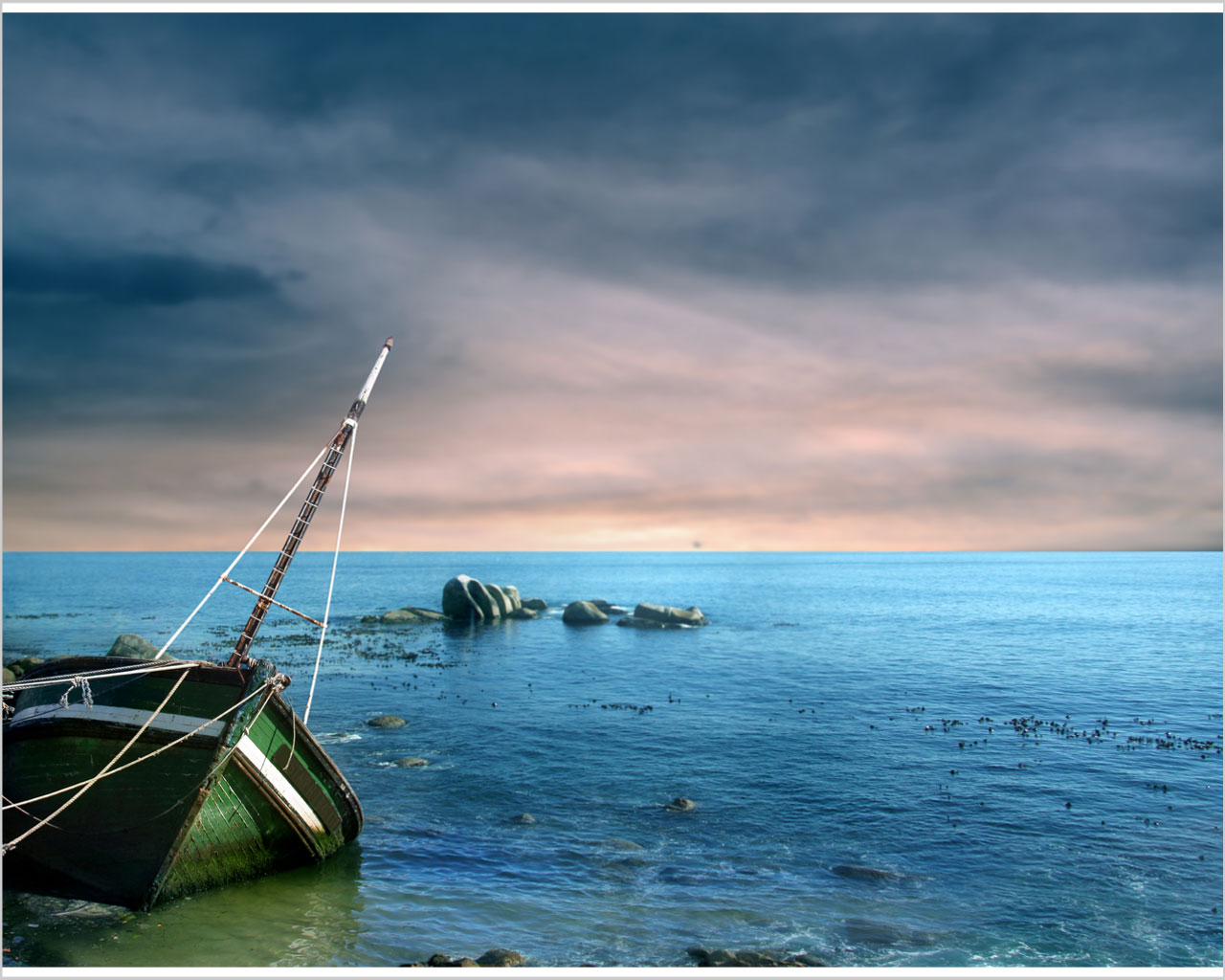 Quadro moderno natura "NAUFRAGIO NEL BLU DEL MARE" - Stampa su tela