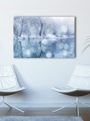 Quadro moderno inverno "NEVE SULLE SPONDE DEL FIUME" - Stampa su tela