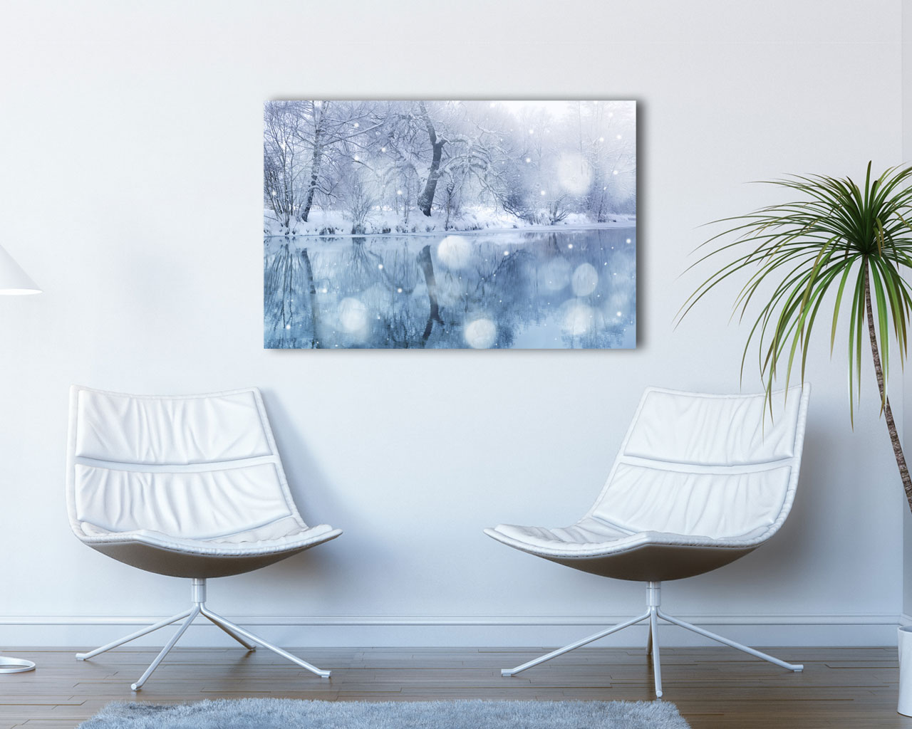 Quadro moderno inverno “NEVE SULLE SPONDE DEL FIUME” – Stampa su tela -  Interni & Decori