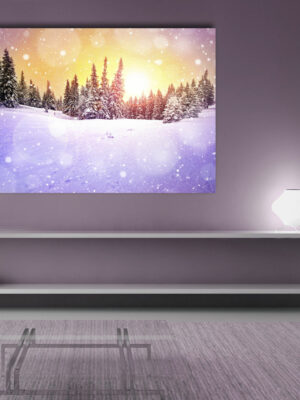 Quadro moderno inverno "SOLE SUI PINI INNEVATI" - Stampa su tela