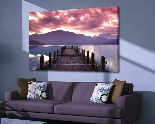 Quadro moderno paesaggio "PONTILE SU UN LAGO" - Stampa su tela