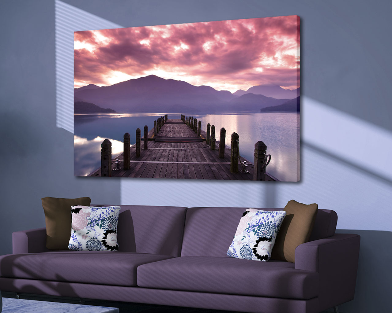 Quadro moderno paesaggio "PONTILE SU UN LAGO" - Stampa su tela