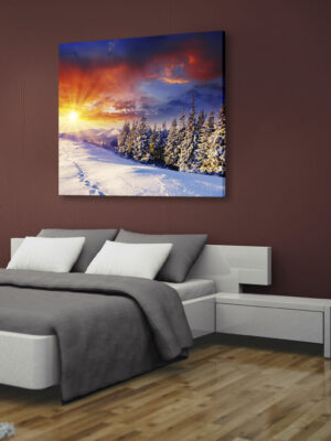 Quadro moderno inverno "TRAMONTO SULLA NEVE" - Stampa su tela
