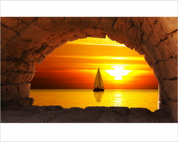 Quadro moderno tramonto "BARCA A VELA ALL'ORIZZONTE" - Stampa su tela