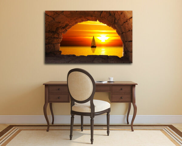 Quadro moderno tramonto "BARCA A VELA ALL'ORIZZONTE" - Stampa su tela