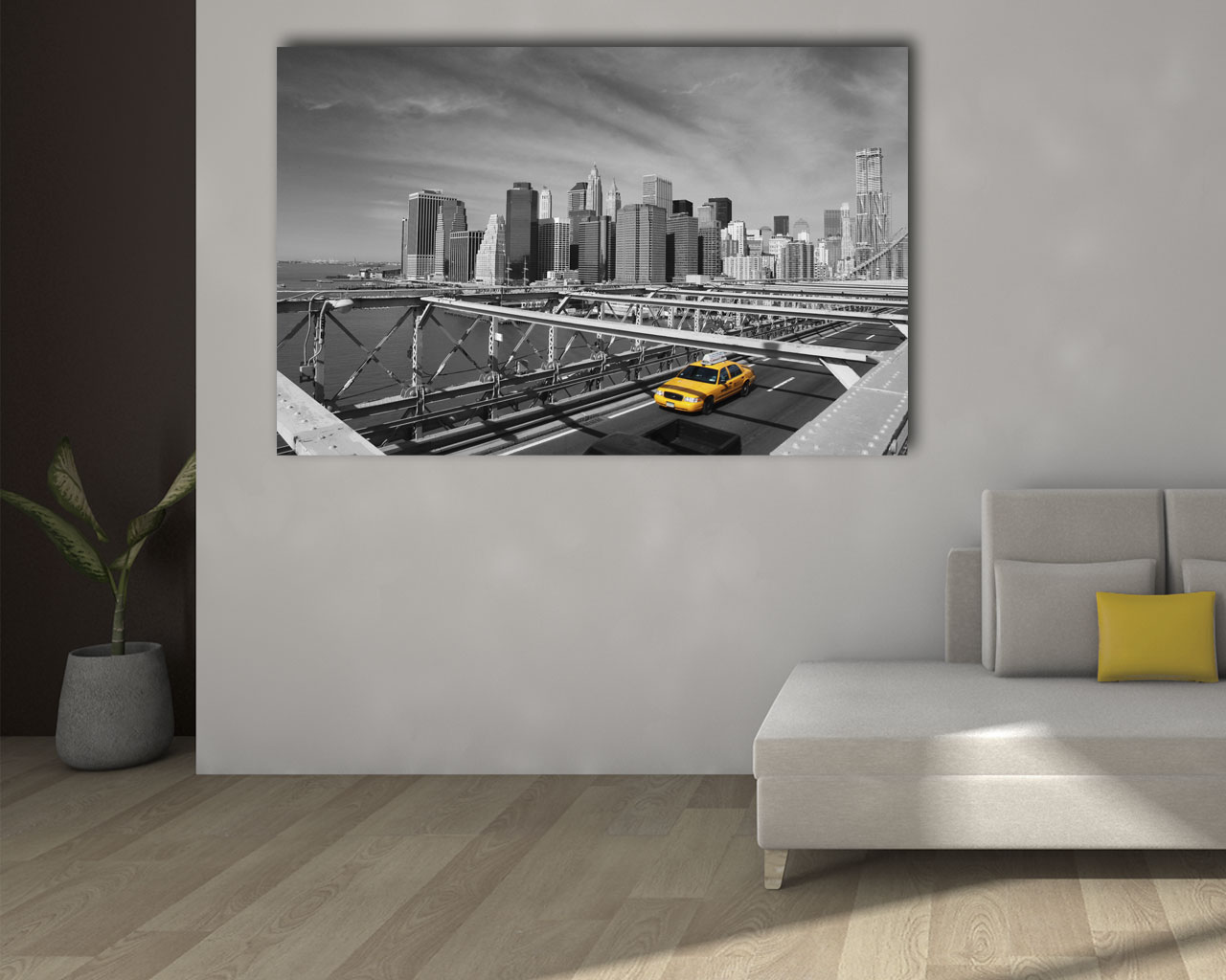 Quadro moderno città "TAXI SUL PONTE"