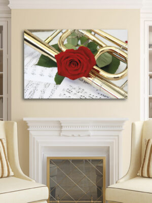 Quadro vintage musica "ROSA SUGLI SPARTITI" - Stampa su tela