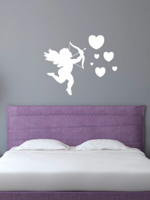 Adesivo da parete amore "CUPIDO TRA CUORI" - Adesivo murale