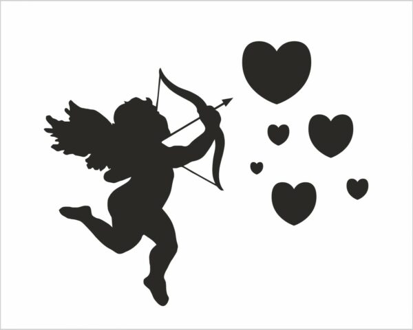 Adesivo da parete amore "CUPIDO TRA CUORI" - Adesivo murale
