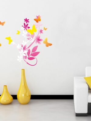 Adesivo da parete farfalle "VOLANDO TRA I FIORI"