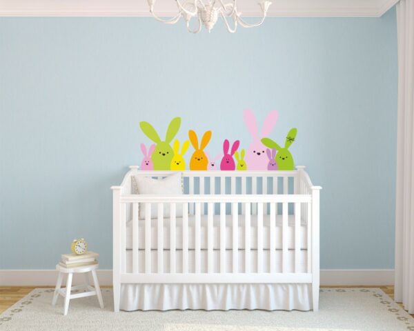 Adesivo da parete bambini "CONIGLIETTI CURIOSI" - Adesivo murale