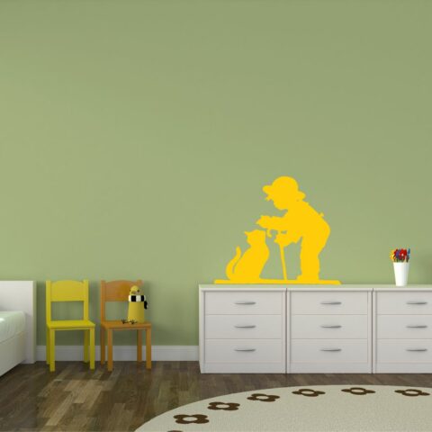 Adesivo da parete "BAMBINO CON GATTINO" - Adesivo murale