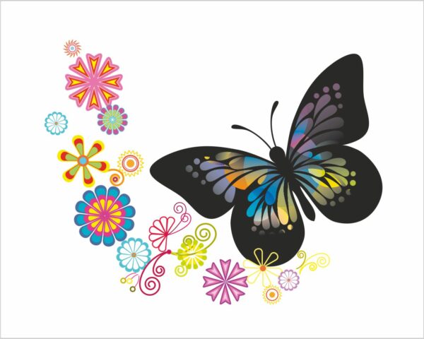 Adesivo da parete fiori "DISEGNI CON FARFALLA"
