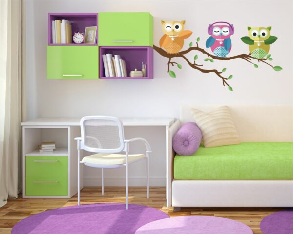 Adesivo da parete "TRE SIMPATICI GUFI" - Adesivo murale