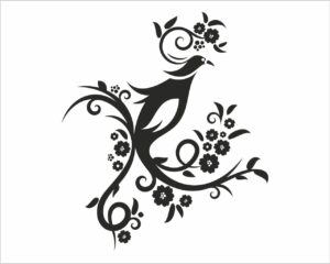 Uccello tra rami fioriti-adesivo murale