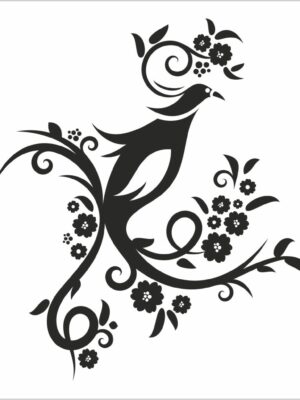 Uccello tra rami fioriti-adesivo murale