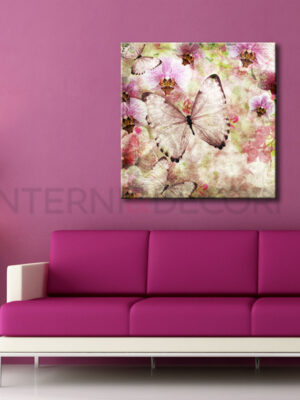 Quadro su tela arte "FARFALLE VINTAGE E FIORI" - Stampa su tela