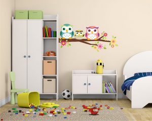 adesivo murale-la famiglia di gufi